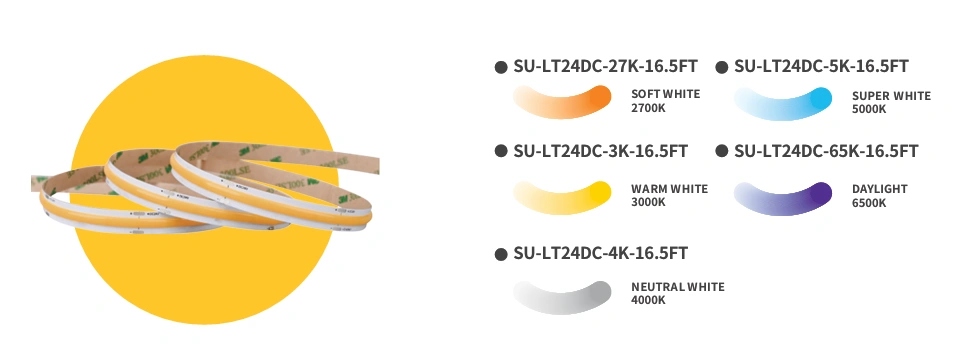 24V COB LED Tape Light 10W – 5000K – 16.5FT (SU-LT24DC-5K-16.5FT)