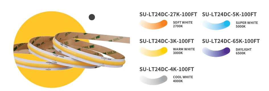 24V COB LED Tape Light 10W/m – 2700K – 100FT (SU-LT24DC-27K-100FT)